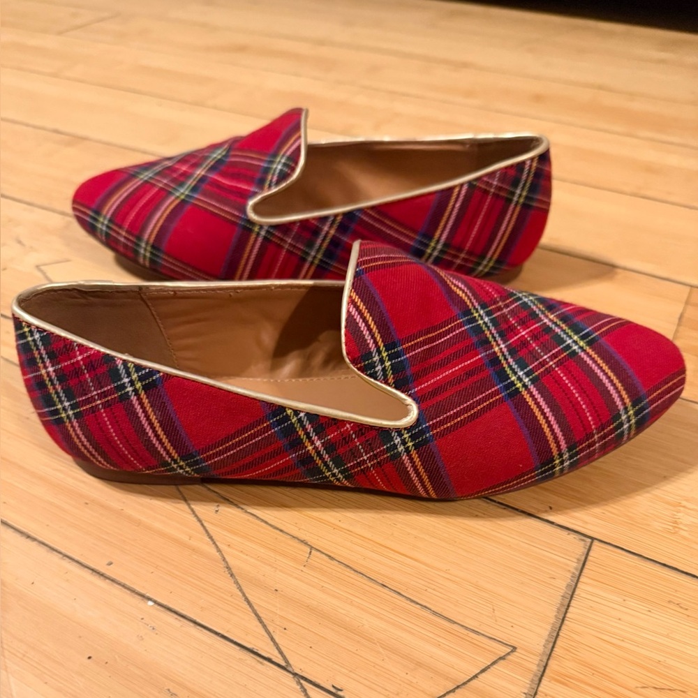 J. Crew Slip On Red Plaid Flats